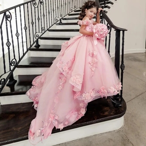 <span class=keywords><strong>Abiti</strong></span> da Damigella Personalizzati con Applicazioni Floreali e Lungo Strascico, Splendido Vestito da Principessa per Compleanno e Banchetto - Product Image 1