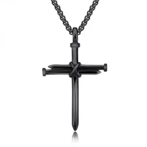 Europe and the United States stainless steel cross nail necklace punk men's simple titanium pendant