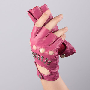 Gants en peau de mouton demi-doigt de fabrication fine Gants en <span class=keywords><strong>cuir</strong></span> véritable pour dames de mode - Product Image 5