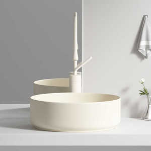 Cream Colored <b>Round</b> Countertop <b>Basin</b> Ceramic Bathroom Sink Single Hole Easy Cleaning - Product Image 2