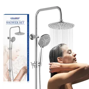 Dusch Stainless Steel Shower Column Bar Set With Plastic Button Press Diverter, 8 Inch Shower Head And 3 Functions Hand Shower