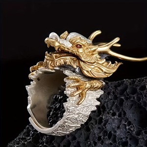 Anillo Abierto de Dragón Dorado Vintage de Gran Venta para Hombre, Anillo Ajustable Moderno y Dominante, Joyería de Moda para Fiestas al por Mayor - Product Image 5