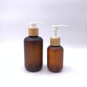 Bouteille en verre ambré mat de haute qualité, givrée, avec pompe et couvercle en bambou, pour shampoing et lotion, 100ml, 200ml, 300ml, 500ml - Product Image 5
