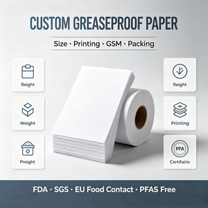 Wholesale 30-60gsm Greaseproof Paper Sheet and <b>Roll</b> for Fast Food <b>Kit</b> 5/7 Grade Grease proof Paper - Product Image 1