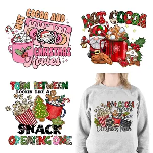 Autocollants à transfert DTF pour t-shirts, chocolat chaud et film de Noël, autocollants froids à décoller, Ho Ho Ho, confortable, c'est la saison, collation de Noël - Product Image 1