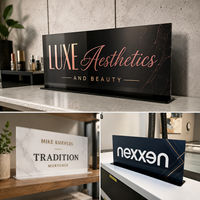 Plaque de bureau personnalisée EZD en acrylique avec logo 3D, support autoportant pour nom de réception, plaque de comptoir de vente au détail, présentoir de marque