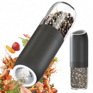 2 Pack Plastic Gravity Electric Salt <b>Pepper</b> <b>Grinder</b> Set Automatic Battery Powered Mill Adjustable Coarseness One Hand Operated - Product Image 2