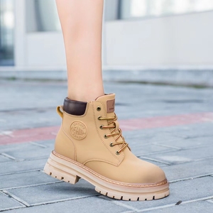 Nuevas botas cortas de suela gruesa para motocicleta, duraderas y versátiles, botas amarillas de cuero genuino para mujeres y hombres - Product Image 6