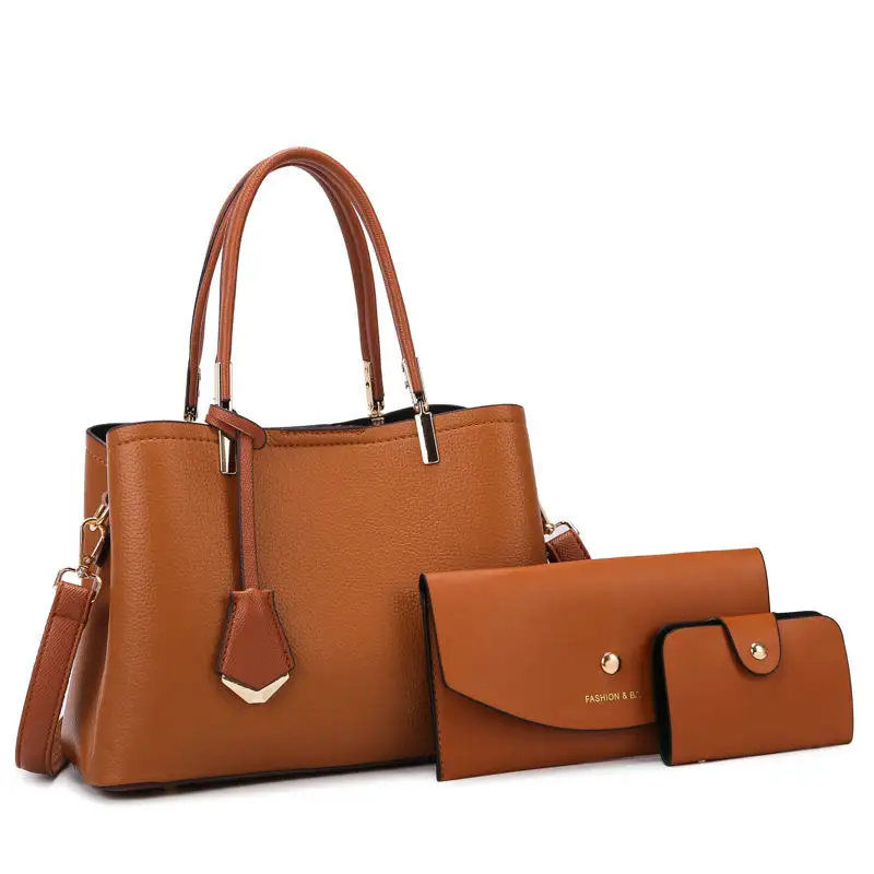 Neuzugang Mode Anhänger Litchi Leder-Tote-Taschen-Set 3 in 1 Luxus-Design-Damen-Schultertasche Handtasche für Damen