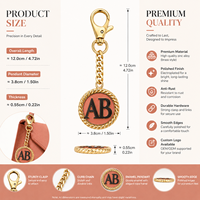 Pendentif de sac en métal personnalisé avec monogramme en or, fermoir mousqueton et chaîne, porte-clés personnalisé