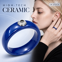 Bague en céramique de zircone bleue avec acier inoxydable et zircon transparent, bijoux de mariage unisexe, vente en gros, personnalisation OEM ODM
