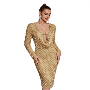 A12024 Vestidos Personalizados de Fabricantes, Vestido Maxi para Mujer, Verano, Casual, Cuello en V, Manga Larga, Diamantes, Fiesta, Rochie De Seara - Product Image 4