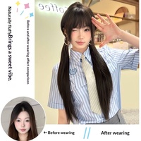 Perruque synthétique longue et bouclée marron froid, style Sweet Lolita, double queue de cheval, en fibre résistante à la chaleur, couvrant toute la tête