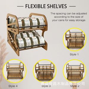 Support en bois à 2 niveaux pour aliments pour chats, organisateur de rangement pour boîtes de conserve, pour aliments pour animaux de compagnie, utilisation sur bureau, cuisine, armoire, garde-manger - Product Image 4