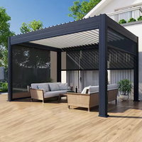 Gazebo Halaman Belakang Pribadi dengan Tirai. Paviliun Aluminium Atap Keras Tahan Air untuk Relaksasi Keluarga. Tempat Berlindung Taman yang Tahan Lama.