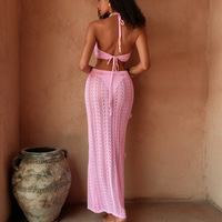 Ensemble bikini deux pièces pour femme, vacances à la plage, robe longue à fleurs 3D nouée, robe de plage ajourée à la main, robe de plage