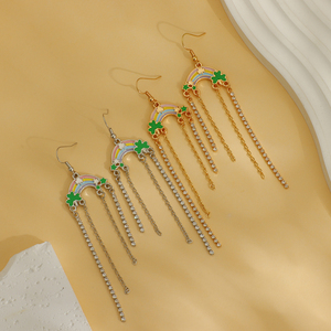 الأقراط لطيف قوس قزح سلسلة طويلة نمط الايرلندي أقراط المرأة تصميم لطيف المينا انخفاض الصقيل الأقراط - Product Image 4