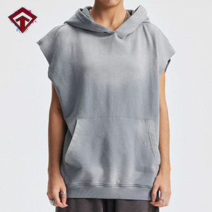เสื้อกล้ามออกกำลังกายผู้ชายแบบมีฮู้ด ผ้าฝ้าย 100% ทรงโอเวอร์ไซส์ ตัดเย็บพิเศษ ทรงเข้ารูปโชว์กล้ามเนื้อ ไม่มีแขน ผ้าเทอร์รี่ - Product Image 1