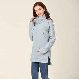 Thermal Breastfeeding <strong>Jumper</strong> <strong>Turtle</strong> <strong>Neck</strong> Nursing Hoodie Maternity Clothing Made Cotton Blend Size L for Lactation Autumn - Product Image 2