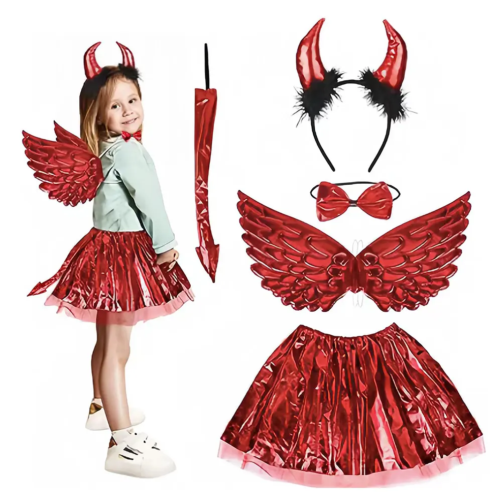 Halloween bando setan sayap tari anak-anak gaun cosplay kostum performa alat peraga