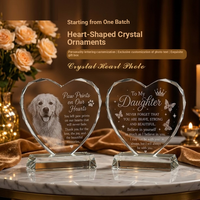 Verre de cristal transparent avec gravure de motif personnalisé et cœur sculpté, ornement à l'intérieur pour la post-traitement