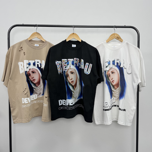 Camisas desgastadas de alta calidad 100% algodón Puff impreso personalizado Rhinestone Plain Drop Shoulder camiseta diseño para hombres de gran tamaño - Product Image 4