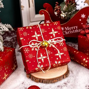 Red Christmas Wrapping Paper Roll 17in x 32.8ft Gold Foil Snowflakes Gift <b>Wrap</b> for Holiday Crafting - Product Image 3