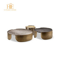 Table basse ronde de luxe avec plateau en marbre naturel, base en acier inoxydable, design moderne convertible, vente en gros d'usine, base en métal