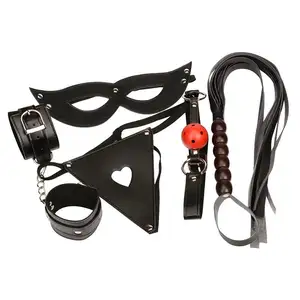 뜨거운 판매 5 개/세트 PU 가죽 수갑 입 플러그 페티쉬 도구 섹시한 코스프레 세트 구속 끈 바람핀 BDSM 게임 키트