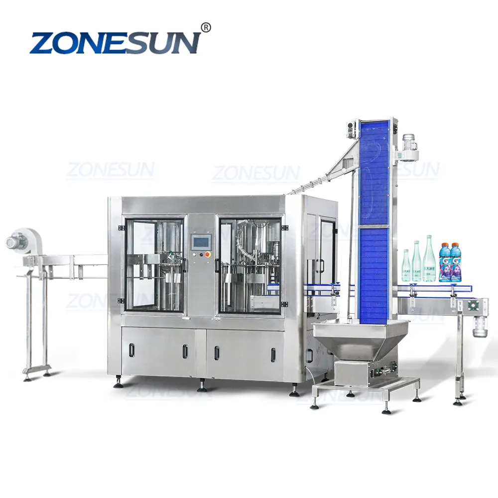 Zonesun máquina de enchimento de líquido, máquina de enchimento de cobertura automática ZS-AFC883 completa 3 em 1 para garrafas de água mineral e bebidas com escala pequena