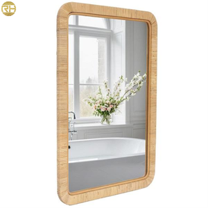 <span class=keywords><strong>Miroir</strong></span> mural en rotin naturel avec cadre rectangulaire arrondi pour la décoration bohème de la salle de bain, de la chambre à coucher et de la maison - Product Image 6