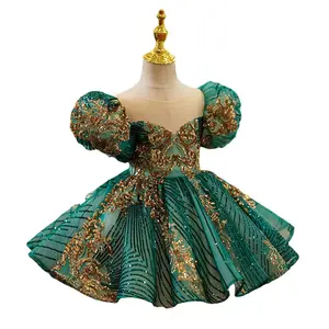 Kids Midi Dress Boutique Kids Evening Gown Girls Party Dress Wedding Vintage Gowns Toddler Tulle Green Dresses for Kids
