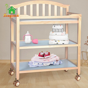 <span class=keywords><strong>Table</strong></span> à <span class=keywords><strong>langer</strong></span> moderne en bois pour bébé avec serrures de sécurité Étagères à roulettes amovibles pour nourrissons pour chambre à coucher - Product Image 3