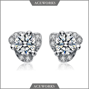 925 Sterling <b>Silver</b> Round Cubic Zirconia <b>Stud</b> Earrings with Sparkling Halo Setting, Elegant Bridal Jewelry for Women - Product Image 2