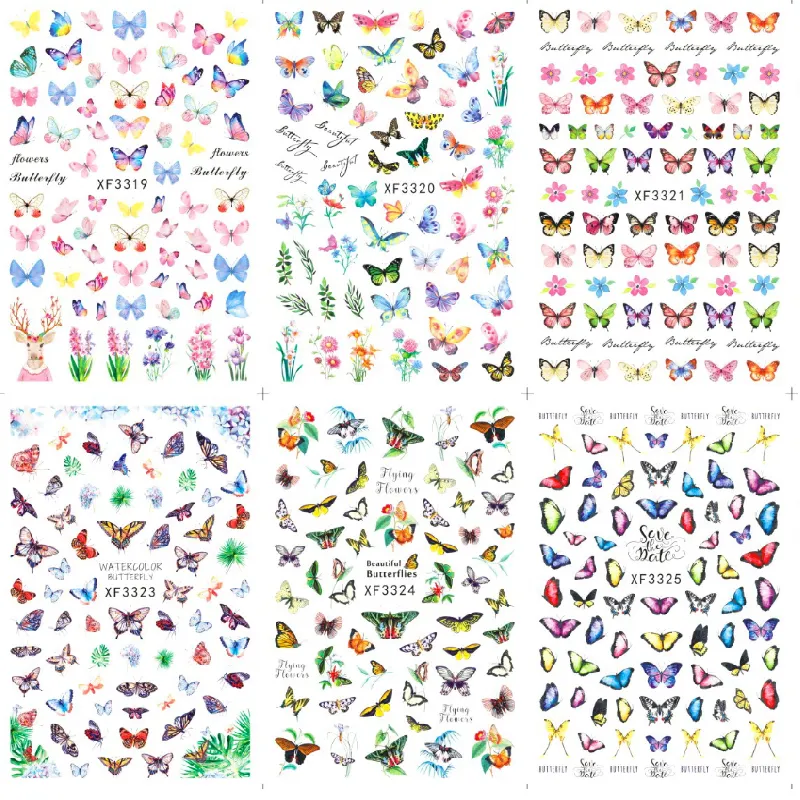 3D butterfly nail sticker decals different color nail butterfly decals colorful Nail material