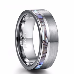 Trang Sức Thời Trang Nhẫn Cưới Đơn Giản Cổ Điển Đánh Bóng Cao Sang Trọng Nhẫn Cacbua Vonfram Bạc Vỏ Bào Ngư Cho Nam - Product Image 1