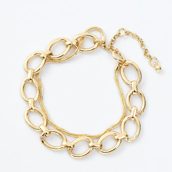 Trendy Adjustable Layered Chain Link 18K Gold Plated Jewelry Bracelet