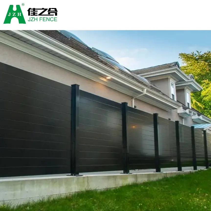 Pagar privasi panel pagar aluminium hitam tanpa Dig Slat Horizontal