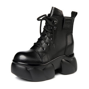 חורף נשים מגפי עור אמיתי בגודל קטן העקב גבוה 8 ס "מ + טריז גובה קצר-הגדלת הבוהן פלטפורמה - Product Image 5