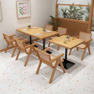 Table à manger carrée commerciale au design moderne 1016 fer et bois massif avec combinaison de chaises en métal pour bars et restaurants - Product Image 3