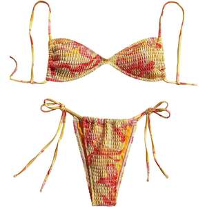 ชุดบิกินี่ผู้หญิงแบบมีลายผ้าริ้ว ชุดว่ายน้ำสองชิ้นแบบยืดได้ สไตล์โบฮีเมียน เสื้อครอปและกางเกง - Product Image 4