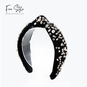 black color winter velvet fabric luxury crystal hair accessories for women