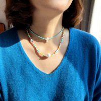 Joyería Boho de Verano para Mujer, Collar Hecho a Mano con Cuentas de Cristal Azul, Collar con Cruz de Turquesa Natural