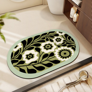 Tapis <span class=keywords><strong>de</strong></span> bain en diatomite à motif floral - Texture absorbante et antidérapante pour <span class=keywords><strong>les</strong></span> toilettes, l'entrée <span class=keywords><strong>de</strong></span> <span class=keywords><strong>la</strong></span> salle <span class=keywords><strong>de</strong></span> bain et l'entrée - Product Image 4