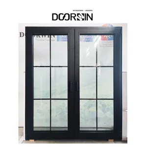 Doorwin Supplier Wholesale Price Impact Resistant Sound Proof Black Color Grill Design French Wooden Casement Window