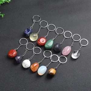 Natural Crystal Gemstone Keychain Reiki Healing Crystal Beads Polished Crystal Stones Keyring for Women Mom Mothers Day Gifts