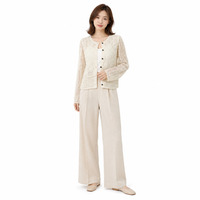 Cardigan en dentelle crochetée pour femme avec logo personnalisé, manches longues, boutons sur le devant, tricot ajouré, pull pour le quotidien, OEM ODM