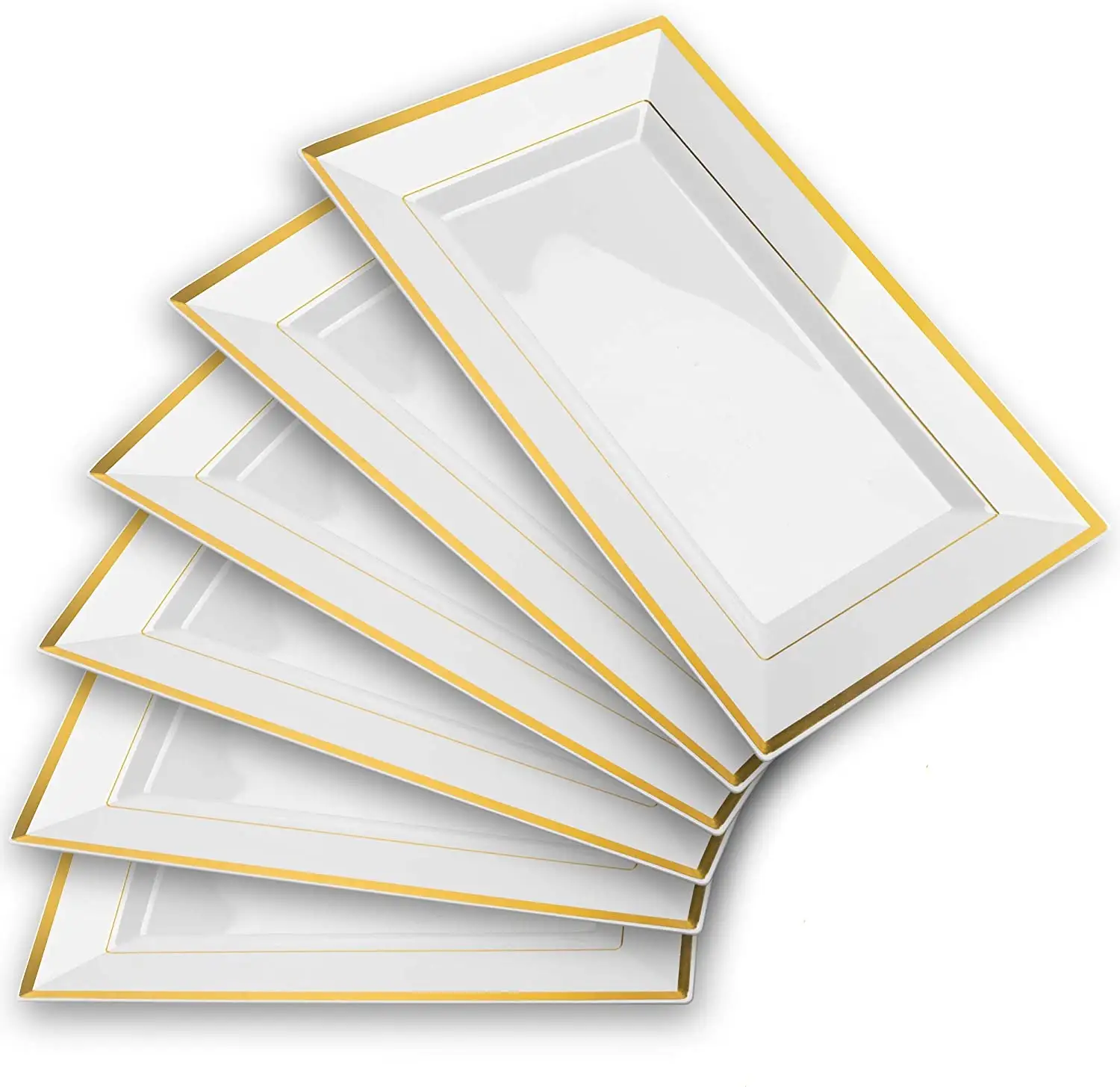 Elegant Plastic Serving Tray & Food Platter White & Gold Rim Disposable Serving Trays Plate