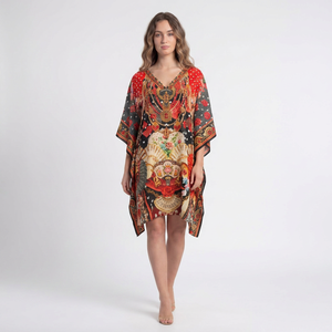 Robe caftan africaine en viscose pour femme, tunique maxi, poncho, style kimono, coupe ample, aspect satiné soyeux, tenue de plage bohème - Product Image 1