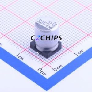 ตัวเก็บประจุแบบอิเล็กโทรไลต์อะลูมิเนียม SMD รุ่น VE-471M0JTR-0810, ขนาด D8xL10 มม. ความจุ 470uF 20% แรงดัน 6.3V ขา 8 มม. - Product Image 1